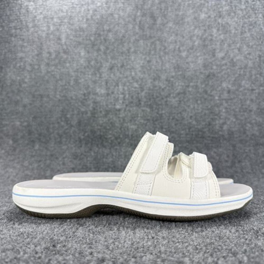Clarks Breeze Piper Cloudsteppers Slip On Sandals Slides Womens 8 White Comfort